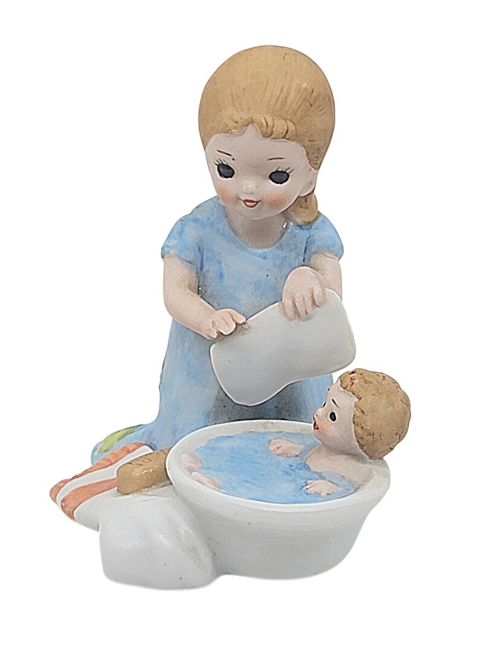 Vintage George Good Bath Time Little Girl Giving Baby Bath In Wash Tub Figurine